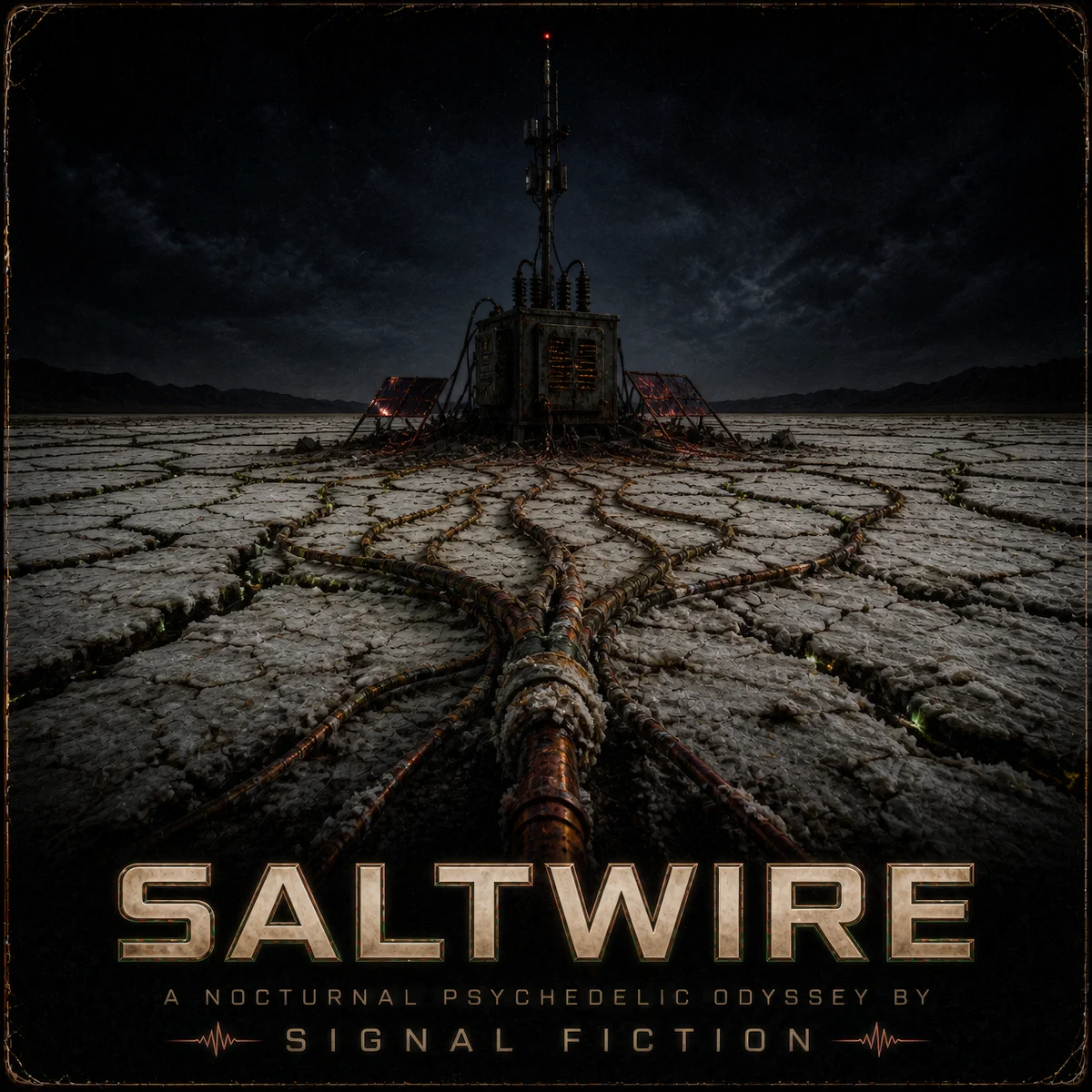Saltwire cover showing a cracked salt basin connected to an abandoned transformer and antenna.